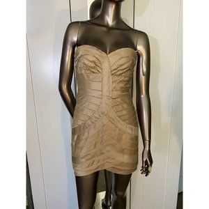 Herve Leger Authentic 100% Silk Gold strapless Runway 2008 vintage dress size XS